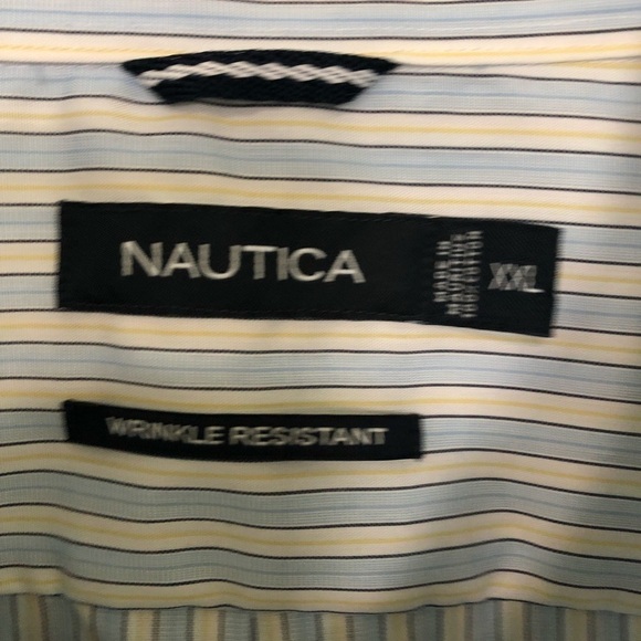 Nautica Short Sleeve Button Up Shirt Blue Yellow Stripes New XXL - Picture 4 of 7